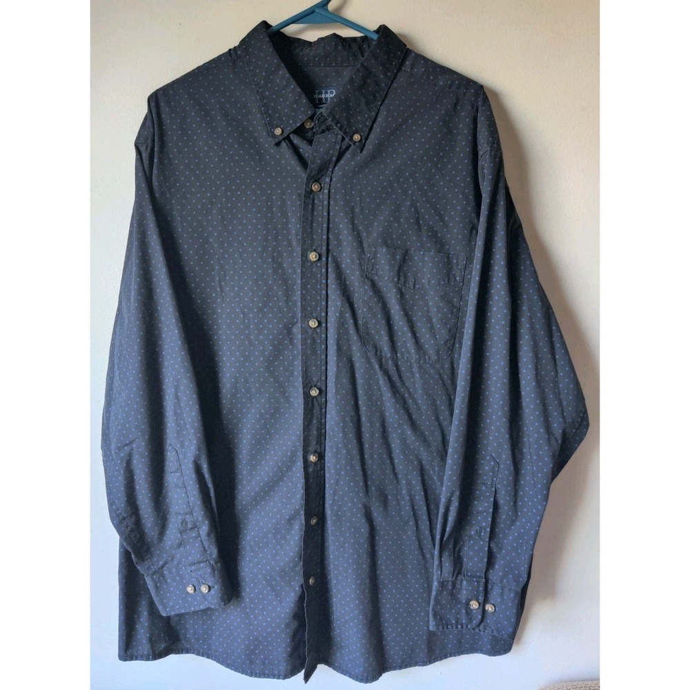 Harbor Bay‎ Shirt Mens Size 1XL Black Blue Dotted Button Up Long Sleeve Pocket